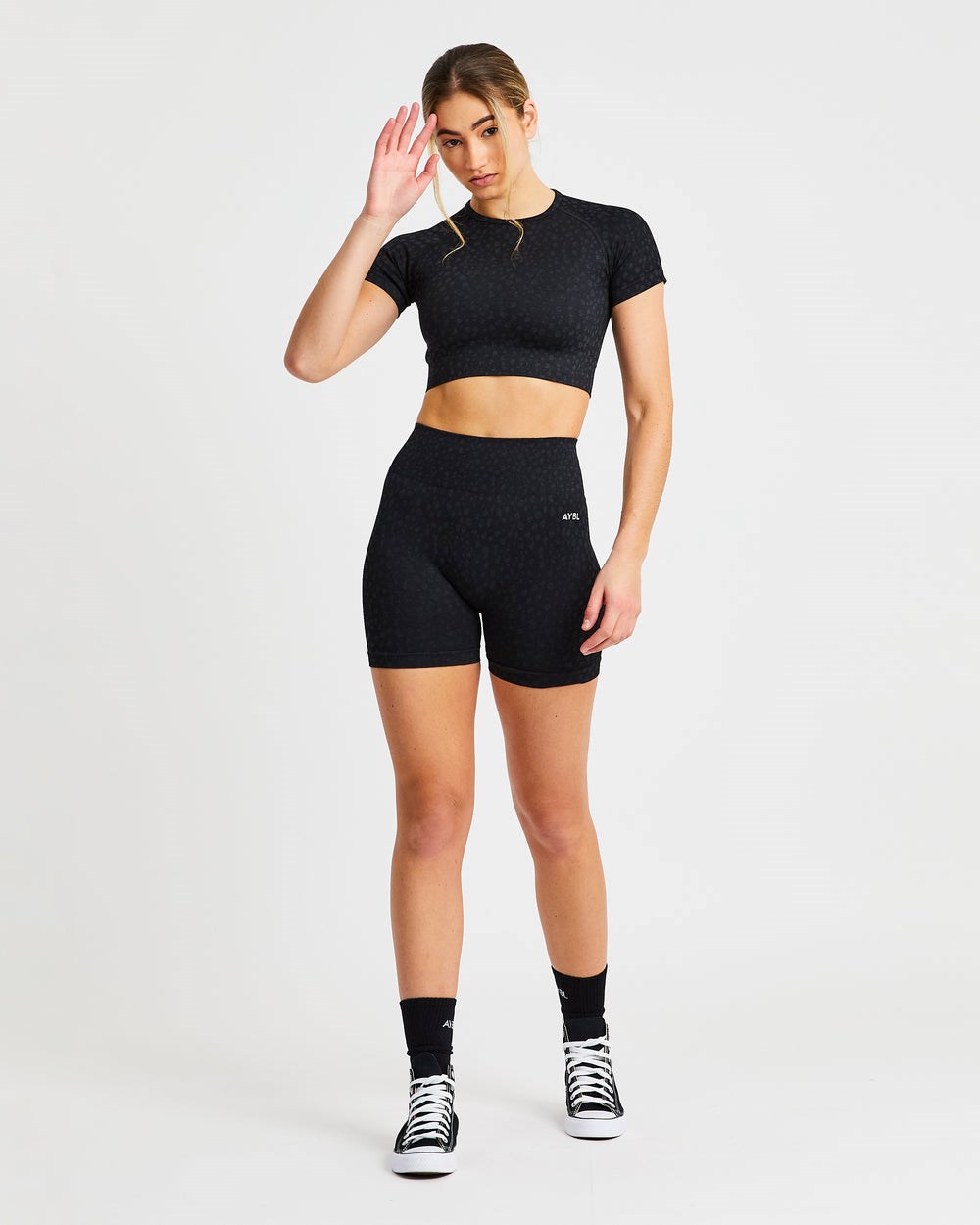 AYBL Evolve Speckle Seamless Crop Top Schwarz | 58146-WGDH