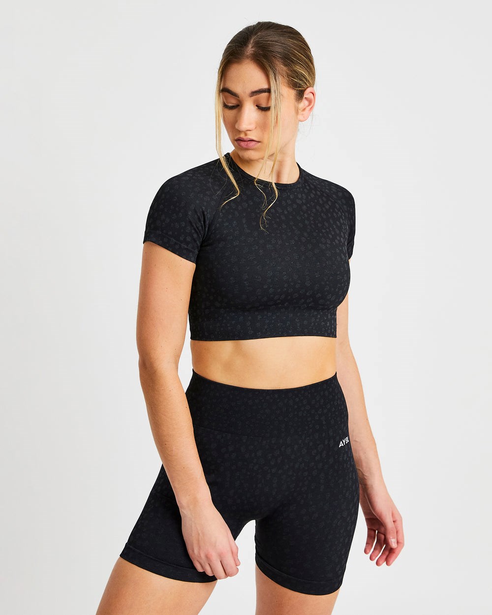 AYBL Evolve Speckle Seamless Crop Top Schwarz | 58146-WGDH