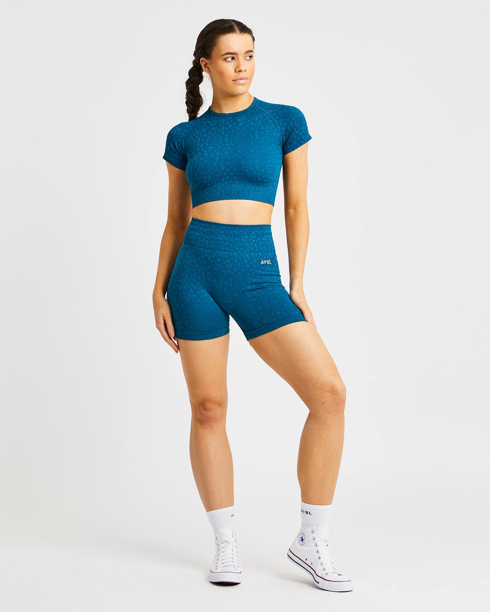 AYBL Evolve Speckle Seamless Crop Top Teal | 47082-MRLQ