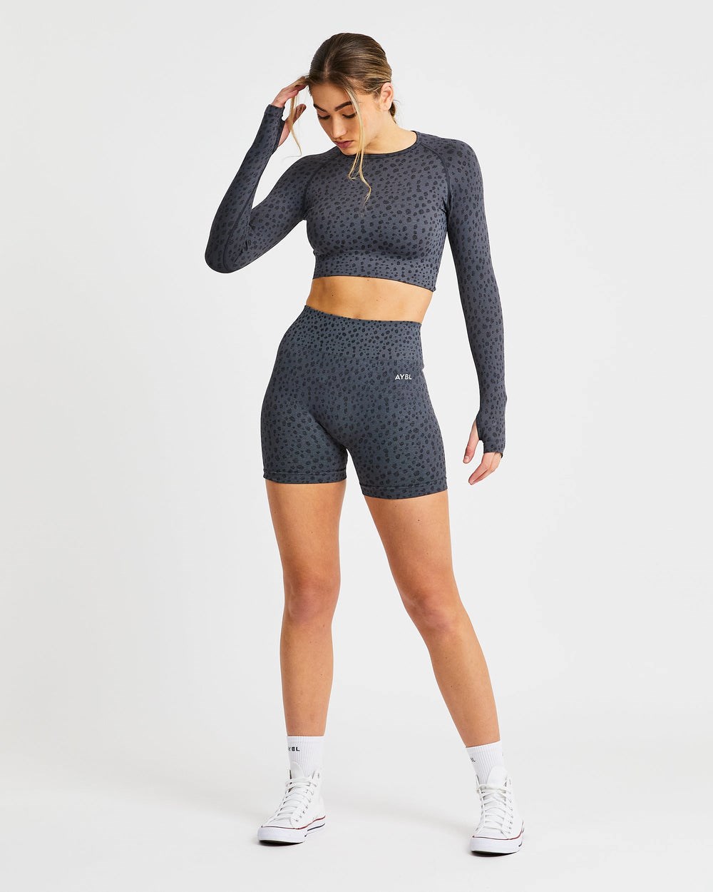 AYBL Evolve Speckle Seamless Long Sleeve Crop Top Charcoal | 05927-RBSG