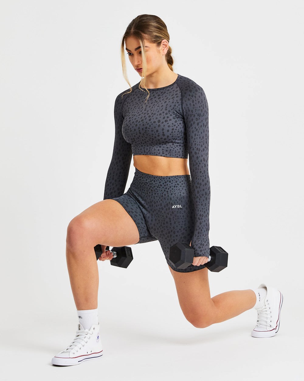 AYBL Evolve Speckle Seamless Long Sleeve Crop Top Charcoal | 05927-RBSG