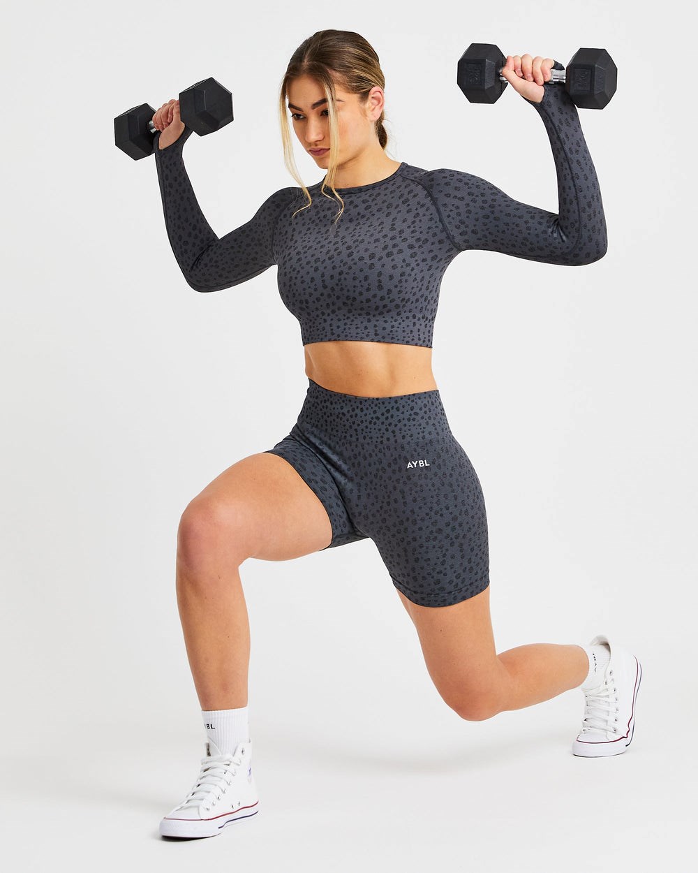 AYBL Evolve Speckle Seamless Long Sleeve Crop Top Charcoal | 05927-RBSG