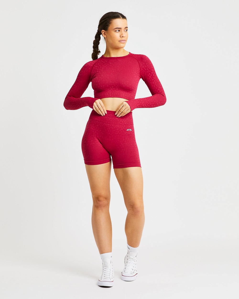 AYBL Evolve Speckle Seamless Long Sleeve Crop Top Raspberry | 10475-FDSU