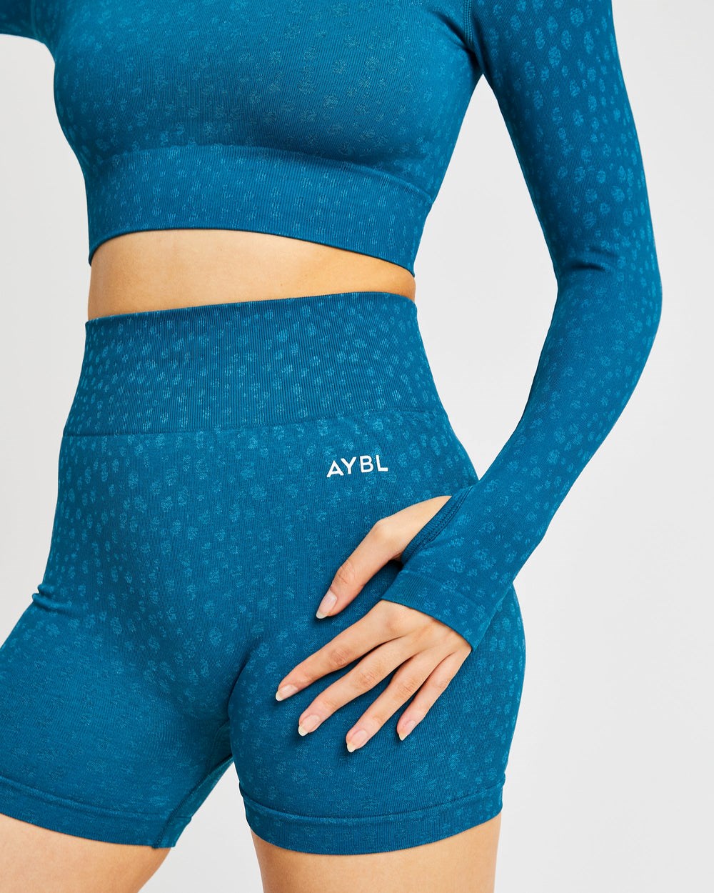 AYBL Evolve Speckle Seamless Long Sleeve Crop Top Teal | 13405-ZHJT