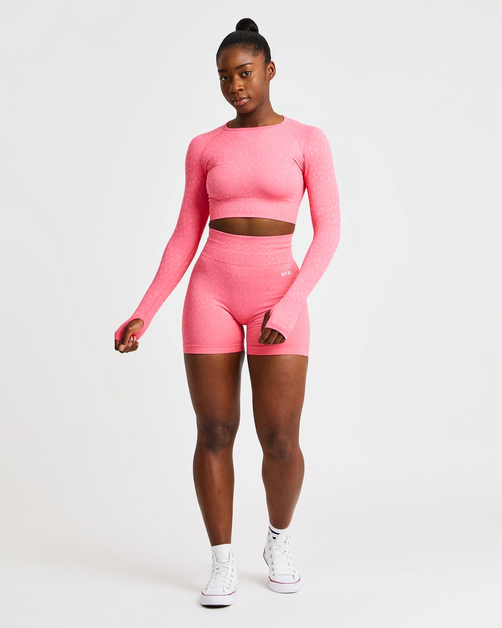 AYBL Evolve Speckle Seamless Long Sleeve Crop Top Koralle Rosa | 16597-QSHI