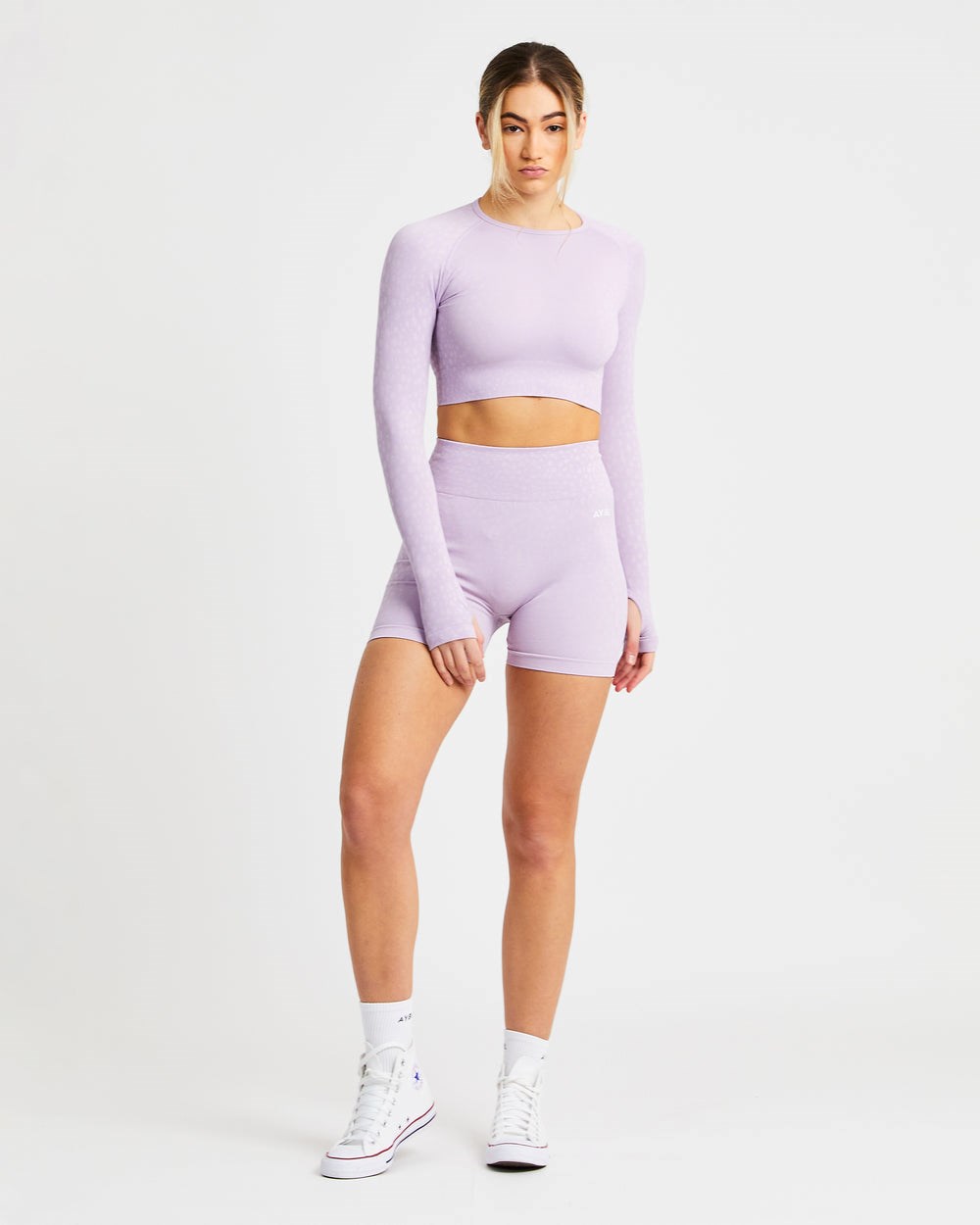 AYBL Evolve Speckle Seamless Long Sleeve Crop Top Lilac | 17892-EKUS