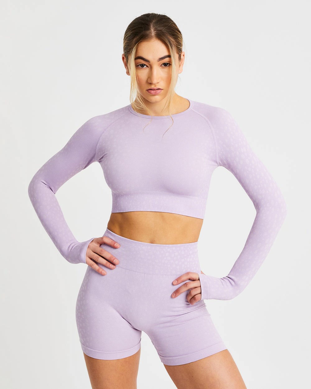 AYBL Evolve Speckle Seamless Long Sleeve Crop Top Lilac | 17892-EKUS