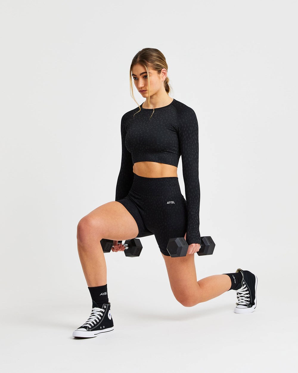 AYBL Evolve Speckle Seamless Long Sleeve Crop Top Schwarz | 20193-LYZE