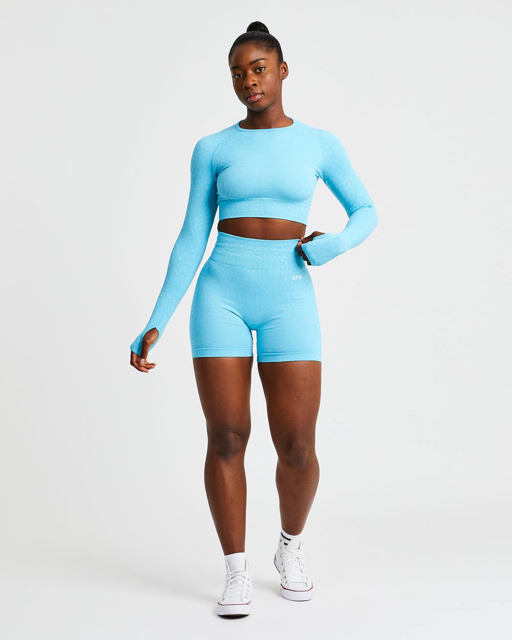 AYBL Evolve Speckle Seamless Long Sleeve Crop Top Hellblau | 27536-OSRU