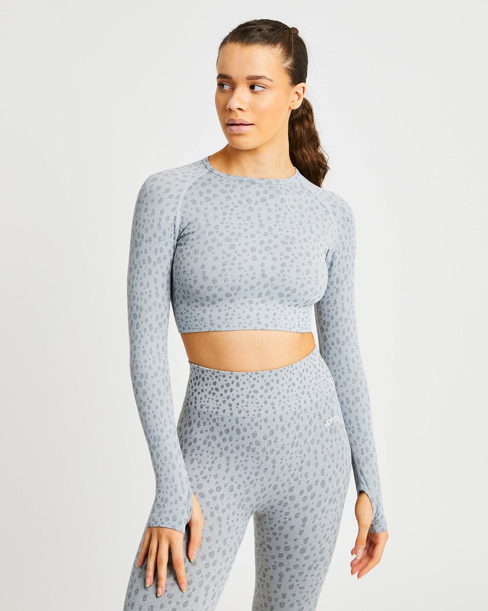 AYBL Evolve Speckle Seamless Long Sleeve Crop Top Hellgrau | 29680-KTSX