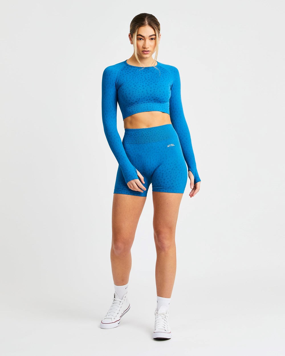 AYBL Evolve Speckle Seamless Long Sleeve Crop Top Blau | 35102-TCMS