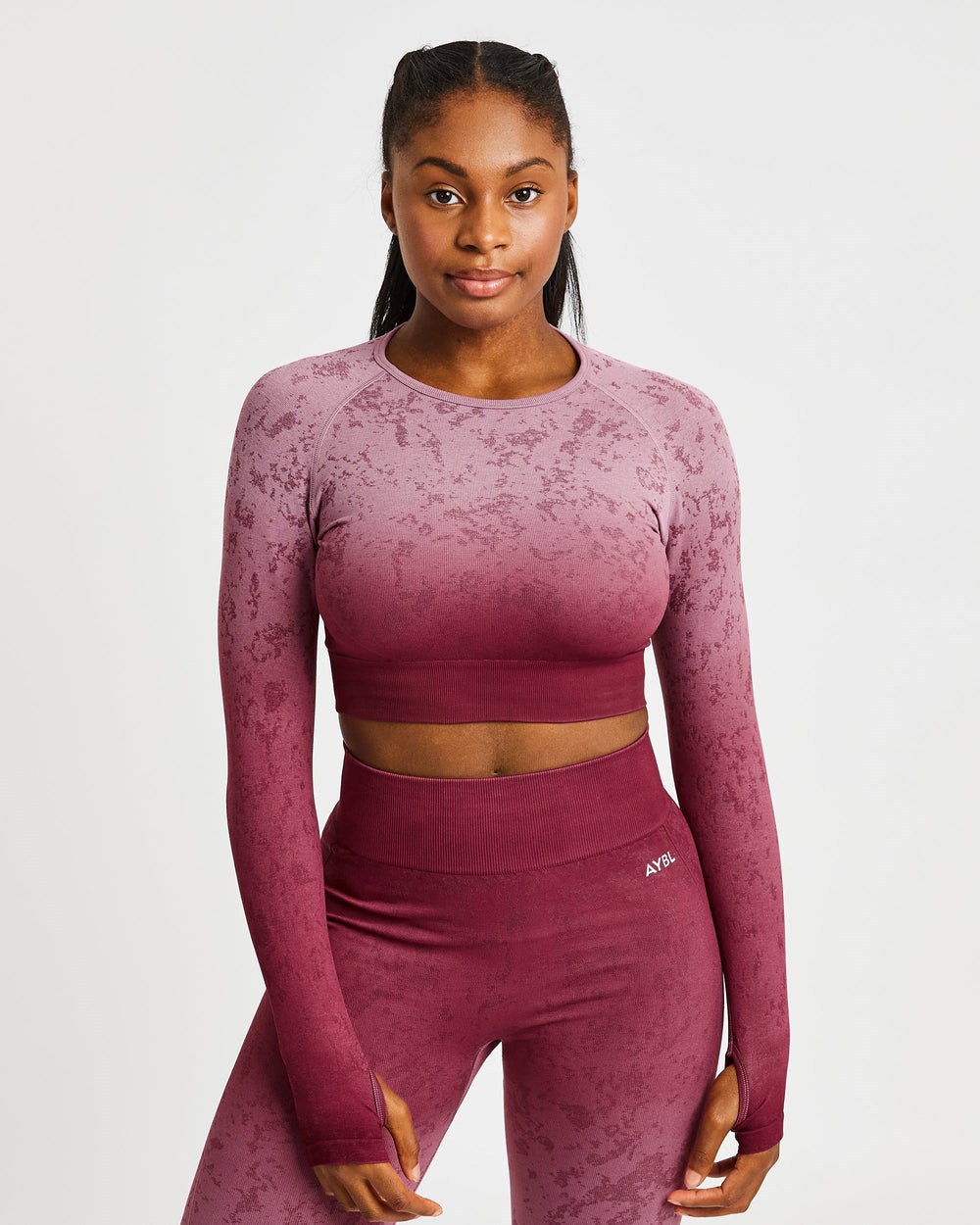 AYBL Flare Seamless Long Sleeve Crop Top Plum | 35610-AHMW