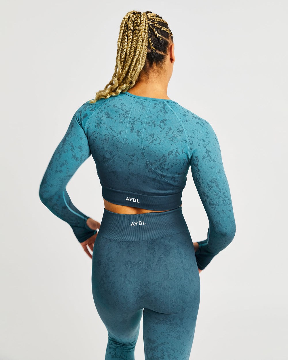 AYBL Flare Seamless Long Sleeve Crop Top Teal | 47310-QGTD