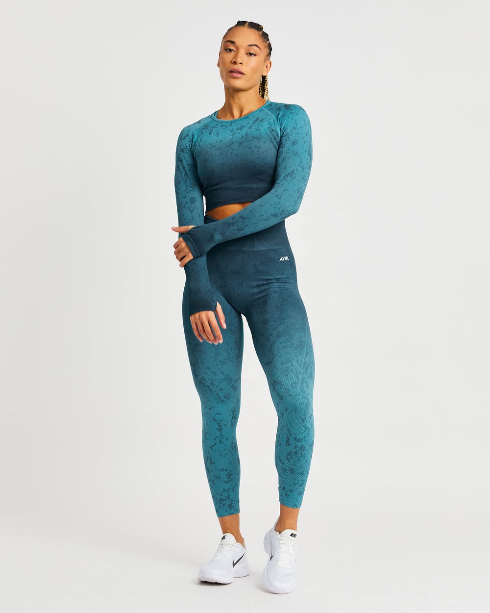 AYBL Flare Seamless Long Sleeve Crop Top Teal | 47310-QGTD