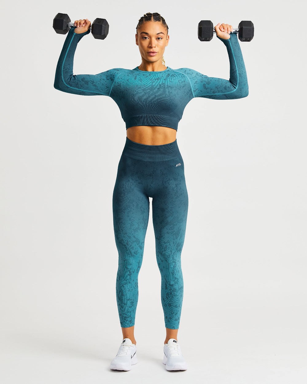 AYBL Flare Seamless Long Sleeve Crop Top Teal | 47310-QGTD