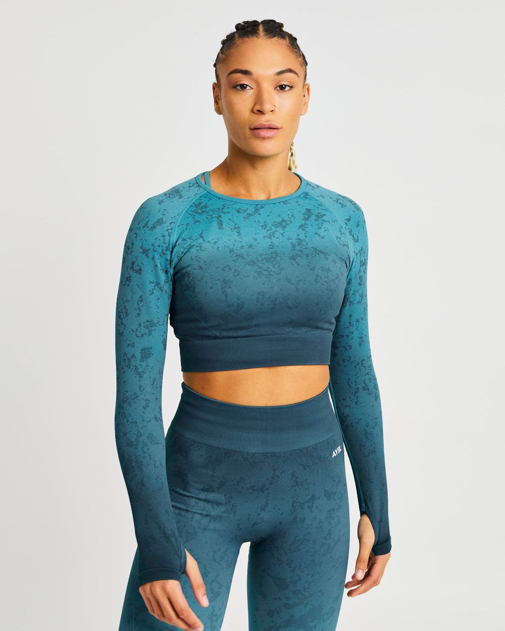 AYBL Flare Seamless Long Sleeve Crop Top Teal | 47310-QGTD