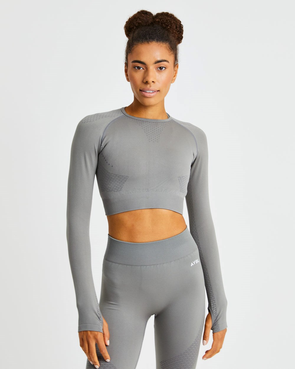 AYBL Ignite Seamless Long Sleeve Crop Top Grau | 59148-RMKJ