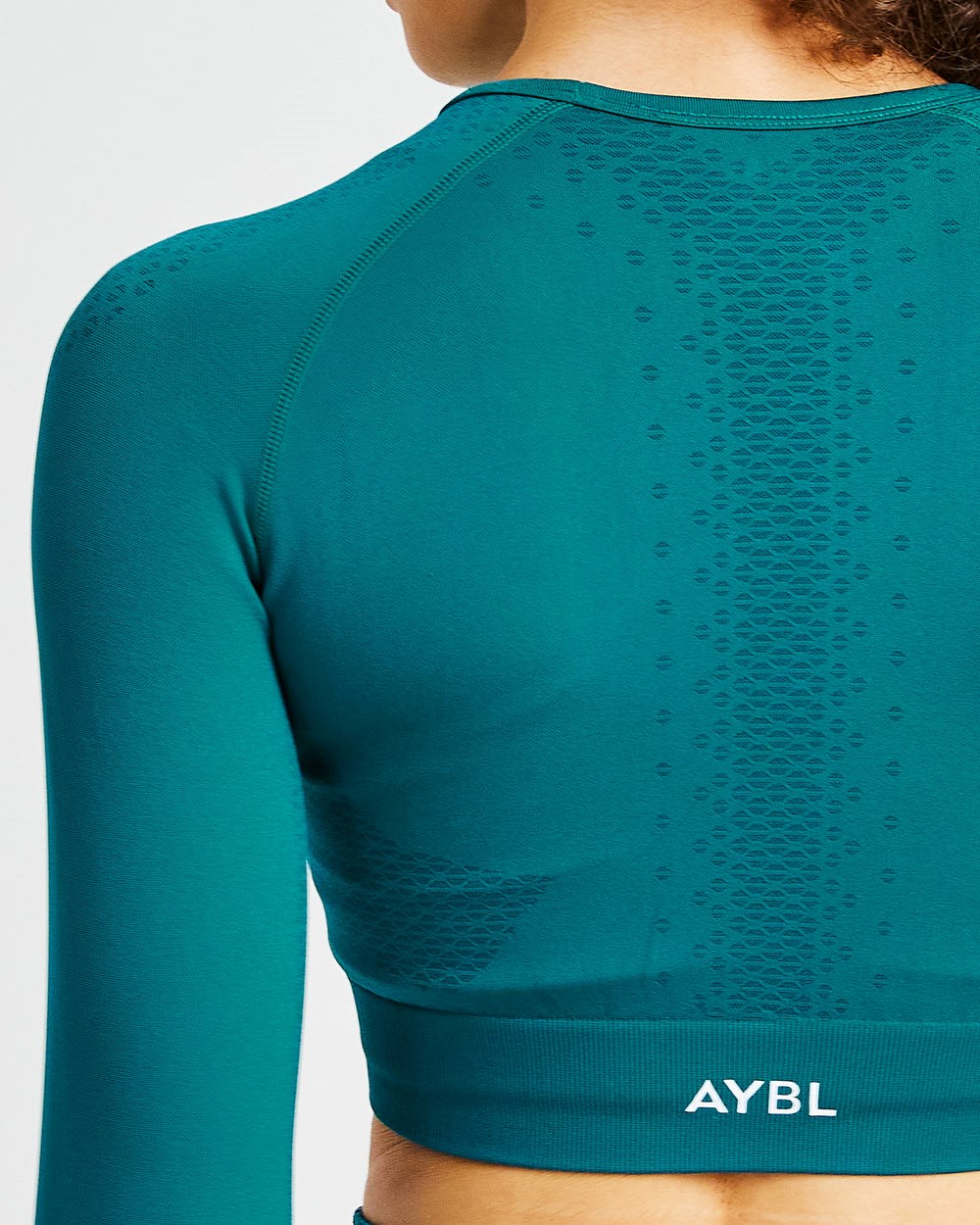 AYBL Ignite Seamless Long Sleeve Crop Top Hyper Teal | 97365-DQVY