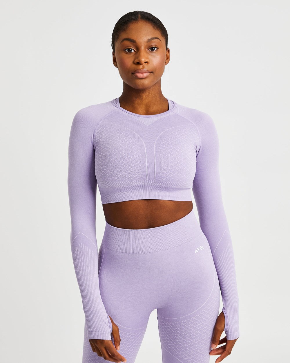 AYBL Impact Seamless Long Sleeve Crop Top Lilac | 21435-BPDU