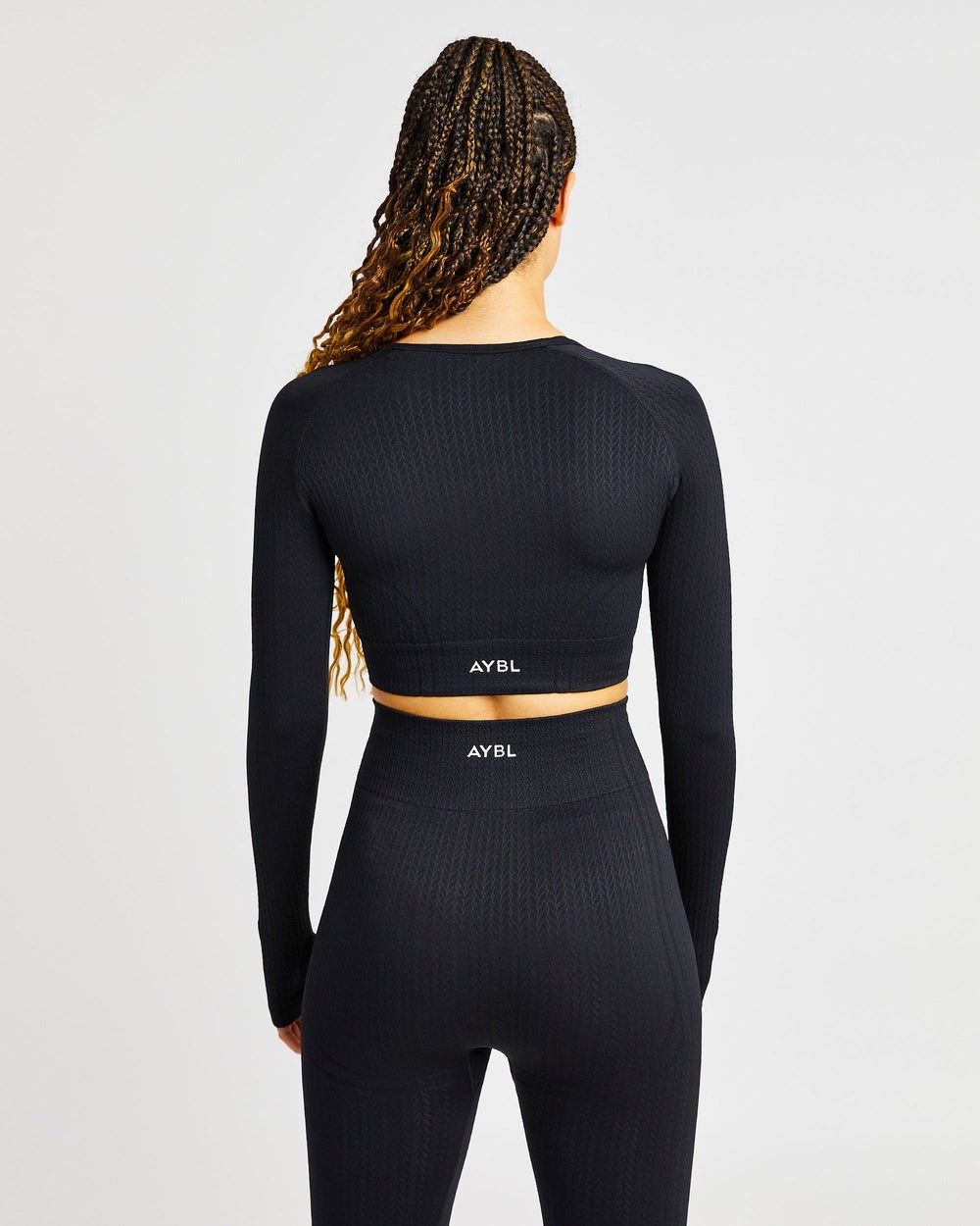 AYBL Luxe Seamless Long Sleeve Crop Top Schwarz | 01598-WDHC