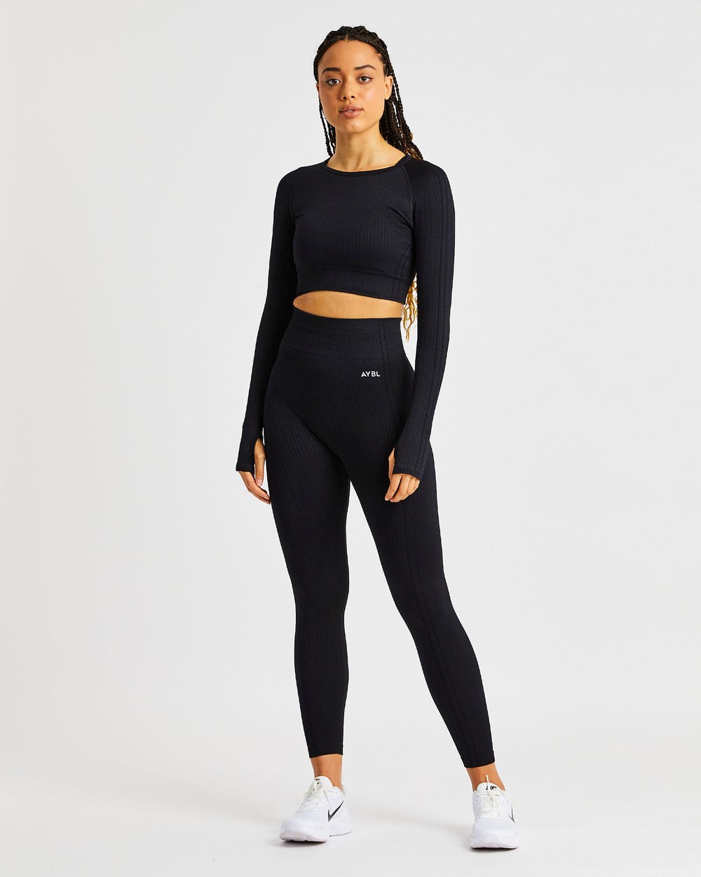 AYBL Luxe Seamless Long Sleeve Crop Top Schwarz | 01598-WDHC