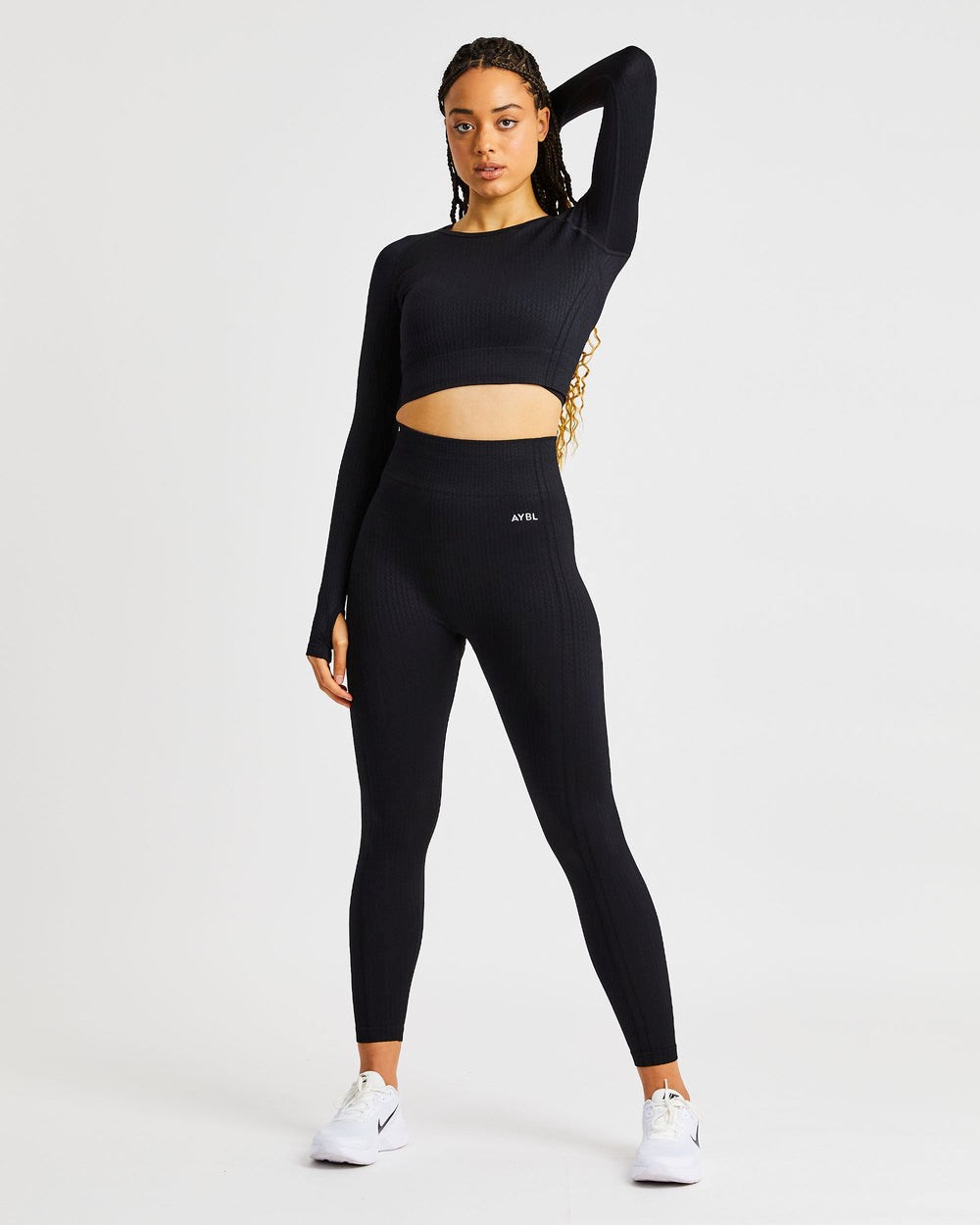 AYBL Luxe Seamless Long Sleeve Crop Top Schwarz | 01598-WDHC