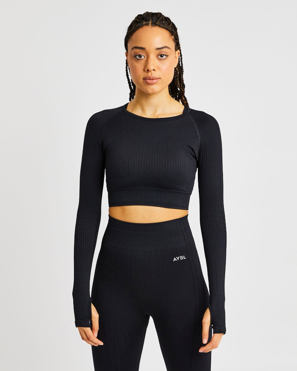 AYBL Luxe Seamless Long Sleeve Crop Top Schwarz | 01598-WDHC