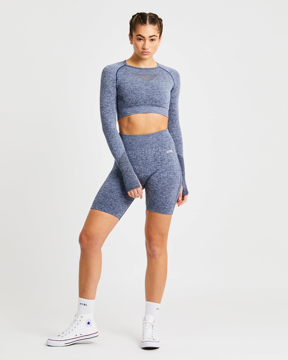 AYBL Motion Seamless Long Sleeve Crop Top Navy | 27419-TWAM