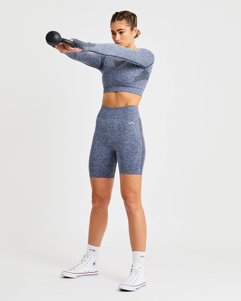 AYBL Motion Seamless Long Sleeve Crop Top Navy | 27419-TWAM