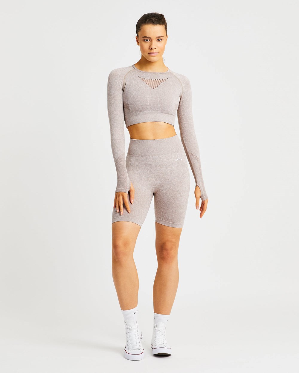 AYBL Motion Seamless Long Sleeve Crop Top Beige | 37648-QFUY