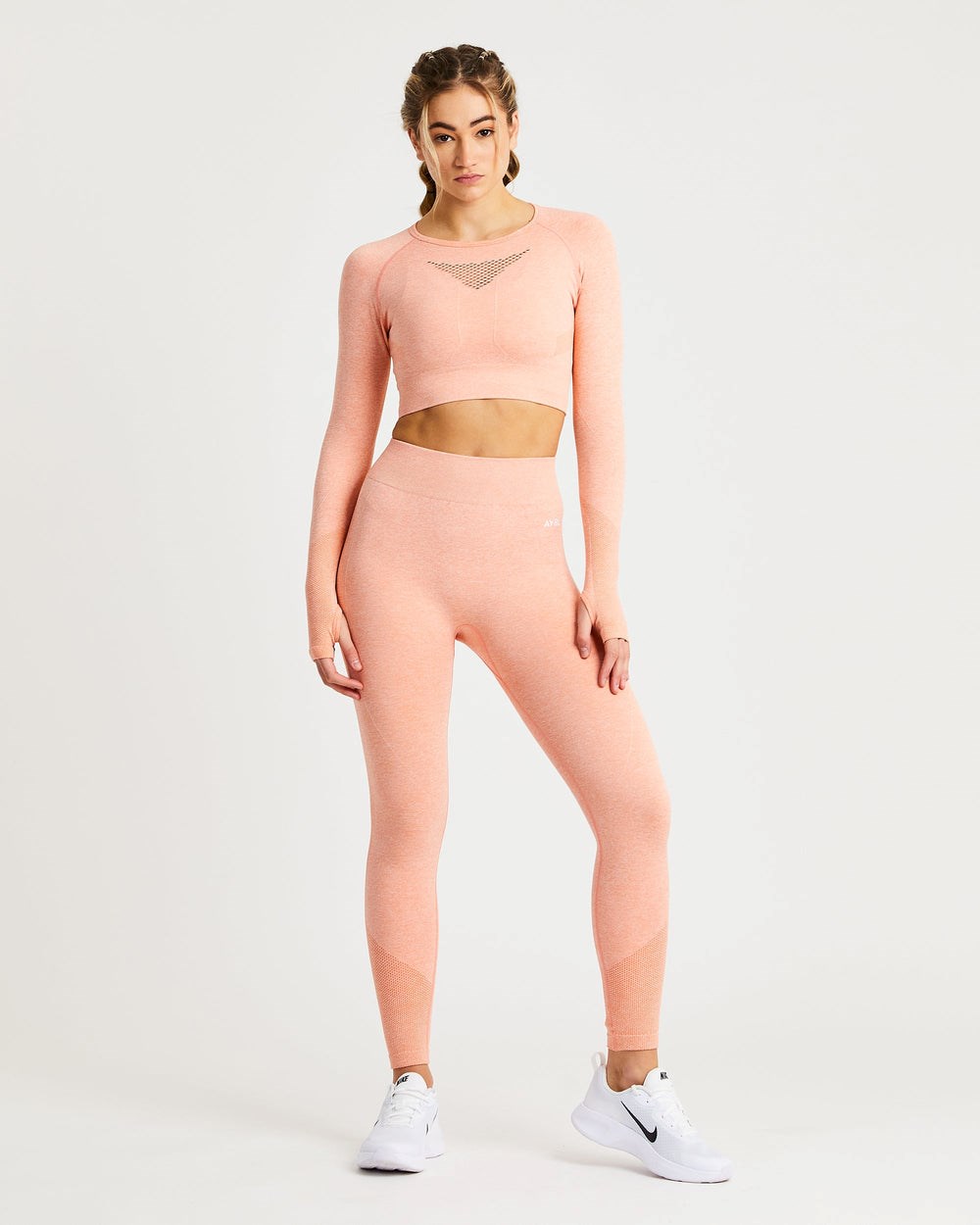 AYBL Motion Seamless Long Sleeve Crop Top Peach Marl | 41528-HPMB