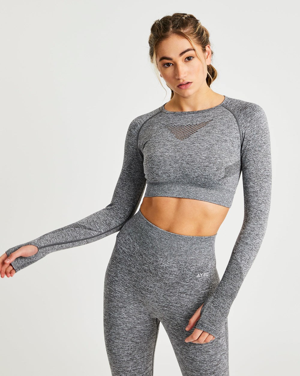 AYBL Motion Seamless Long Sleeve Crop Top Grau | 46382-RBEH