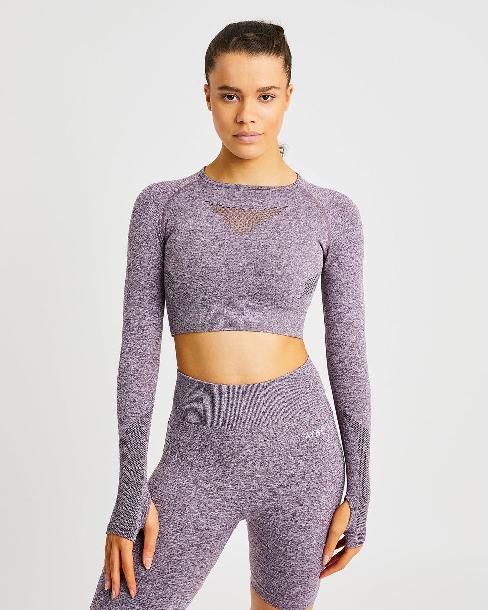 AYBL Motion Seamless Long Sleeve Crop Top Lila | 78130-HNCG