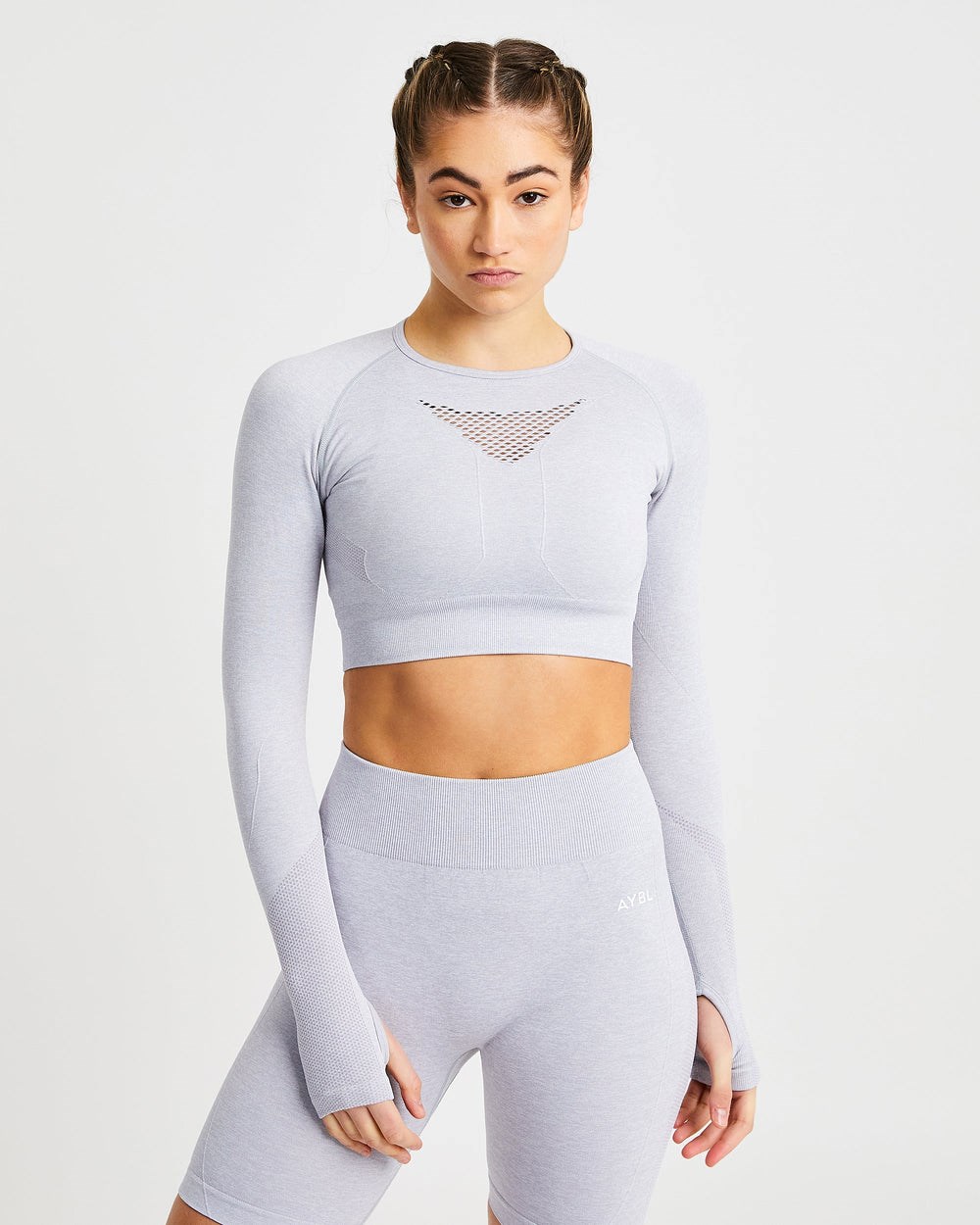 AYBL Motion Seamless Long Sleeve Crop Top Hellgrau | 81497-YDPO