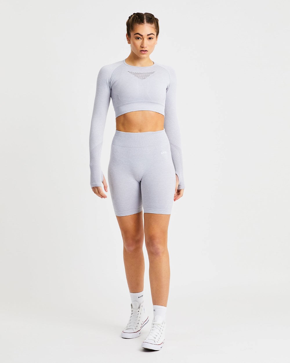 AYBL Motion Seamless Long Sleeve Crop Top Hellgrau | 96728-TIMO