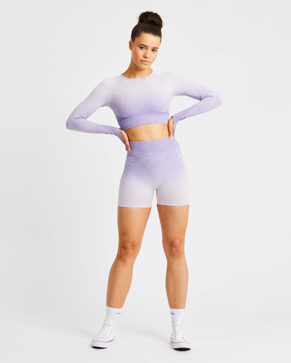 AYBL Pulse Ombré Seamless Long Sleeve Crop Top Lilac | 06124-QVHX