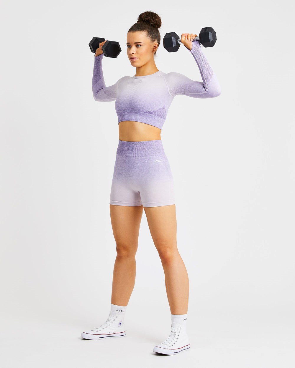 AYBL Pulse Ombré Seamless Long Sleeve Crop Top Lilac | 06124-QVHX