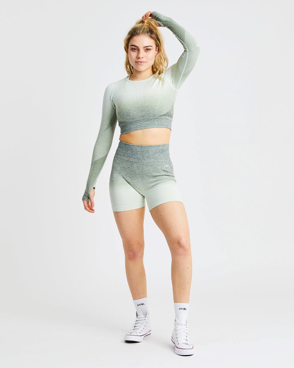 AYBL Pulse Ombré Seamless Long Sleeve Crop Top Khaki | 24305-YJMP