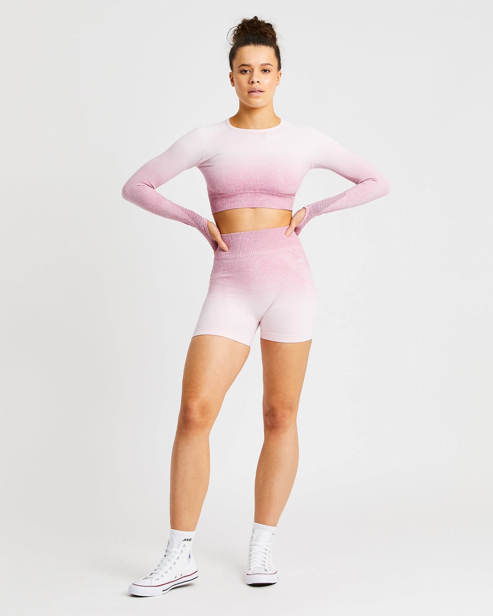 AYBL Pulse Ombré Seamless Long Sleeve Crop Top Rosa | 36479-OVRA