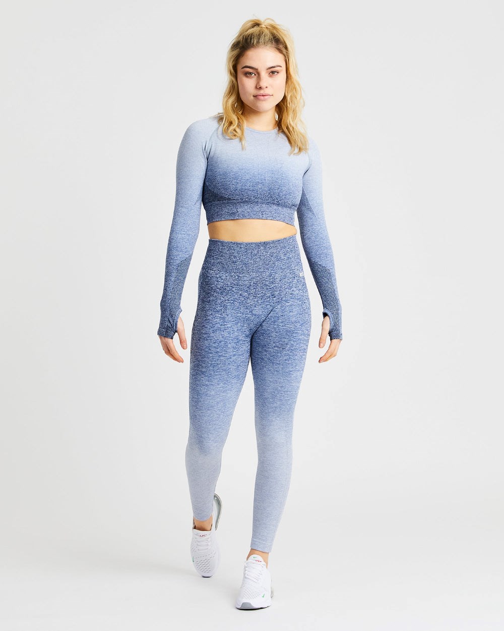 AYBL Pulse Ombré Seamless Long Sleeve Crop Top Navy | 37254-VWGD