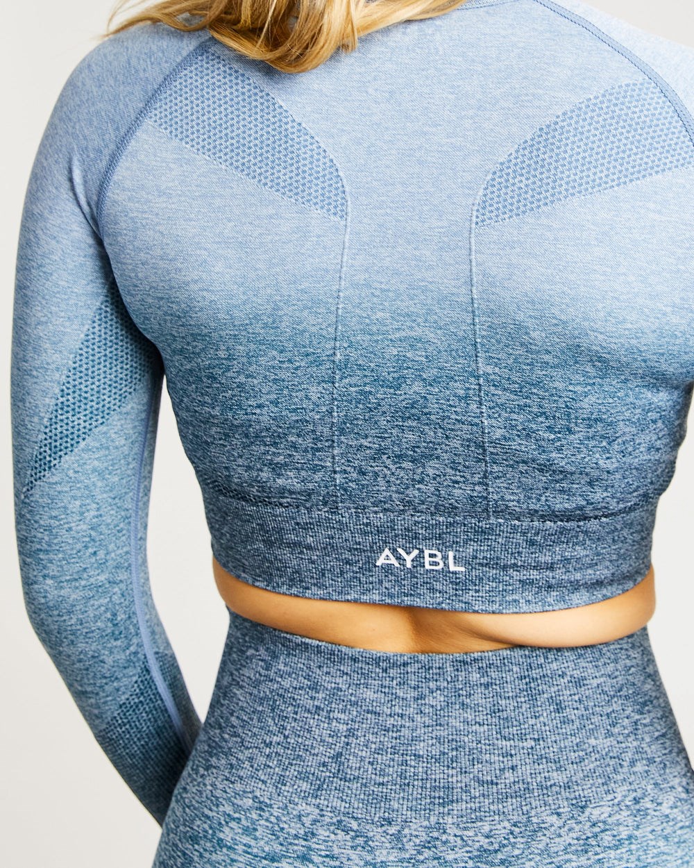 AYBL Pulse Ombré Seamless Long Sleeve Crop Top Teal | 56487-IBOZ