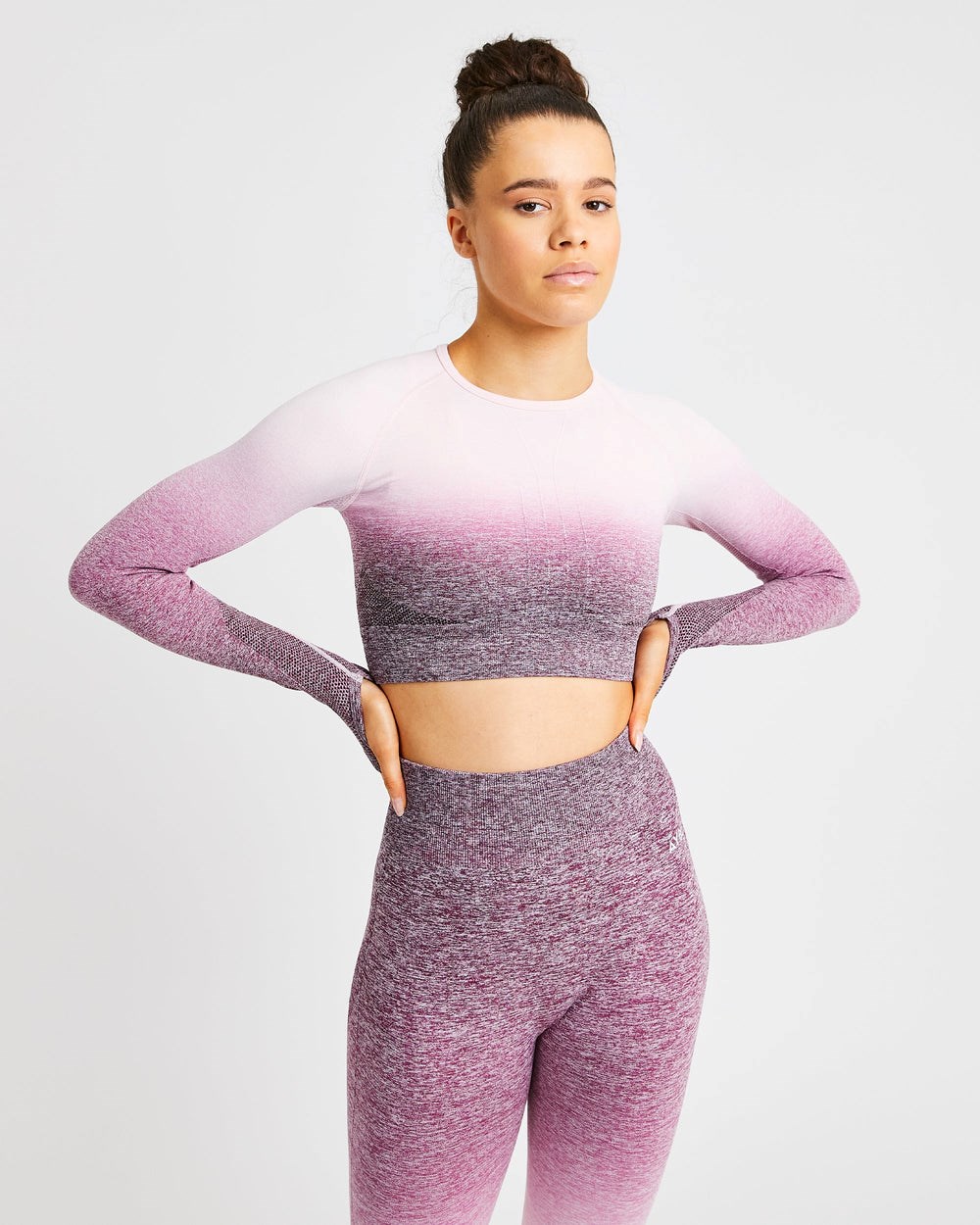 AYBL Pulse Ombré Seamless Long Sleeve Crop Top Plum | 83527-VKCY