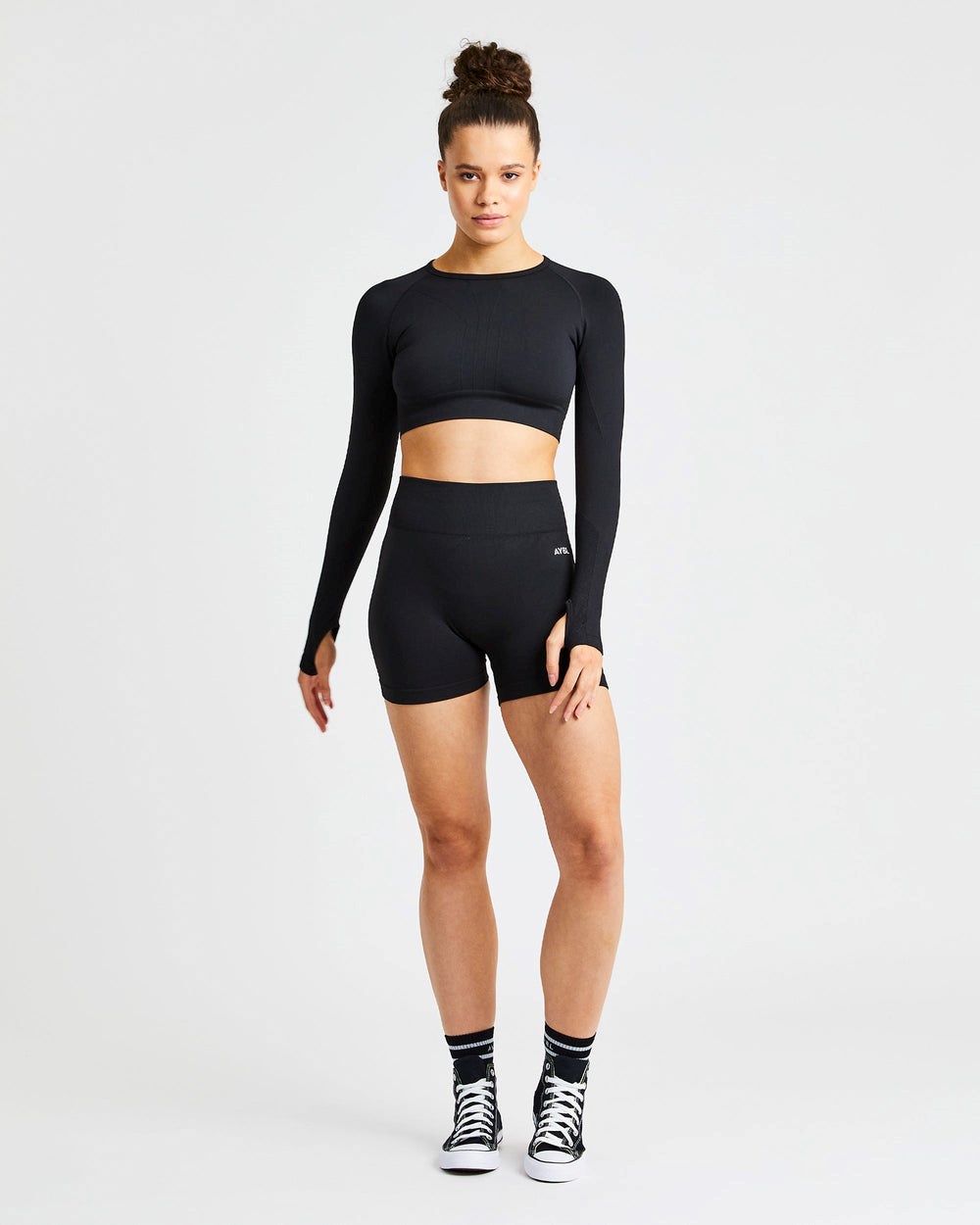 AYBL Pulse Seamless Long Sleeve Crop Top Schwarz | 32196-QBFJ