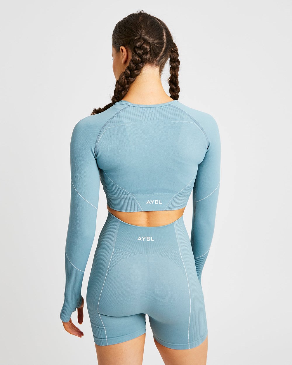 AYBL Reflex Seamless Long Sleeve Crop Top Teal | 05326-HTIM