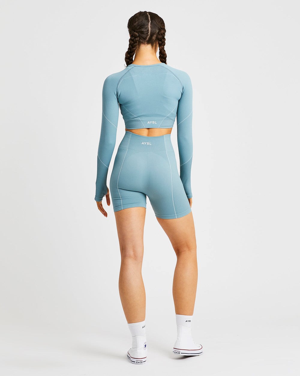 AYBL Reflex Seamless Long Sleeve Crop Top Teal | 05326-HTIM