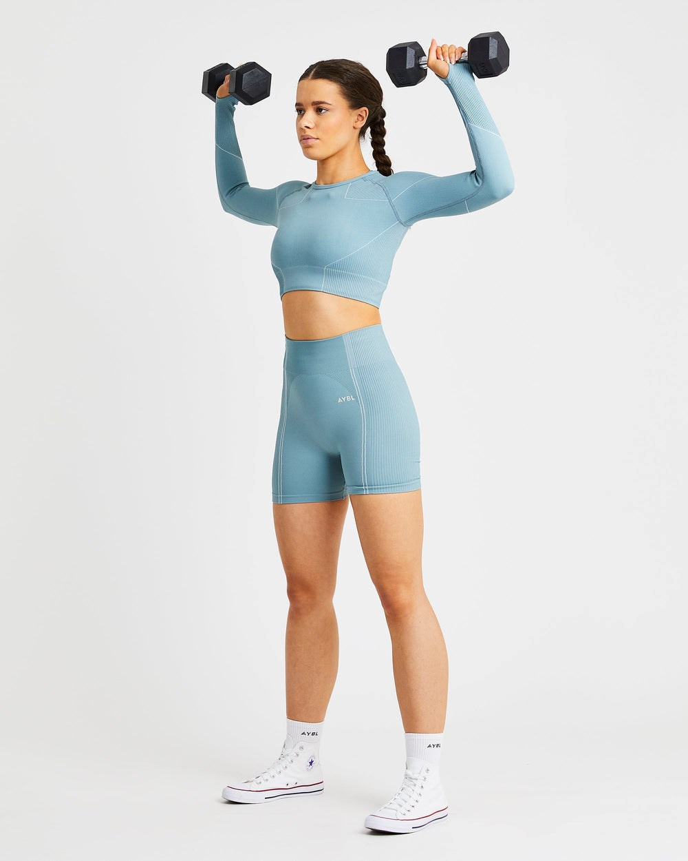 AYBL Reflex Seamless Long Sleeve Crop Top Teal | 05326-HTIM