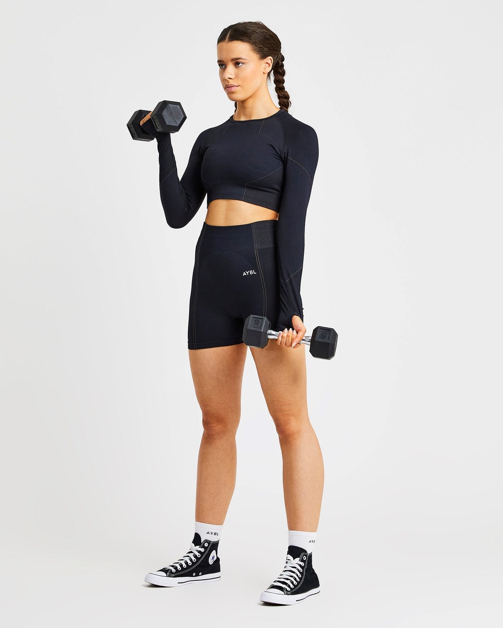 AYBL Reflex Seamless Long Sleeve Crop Top Schwarz | 18270-NDST