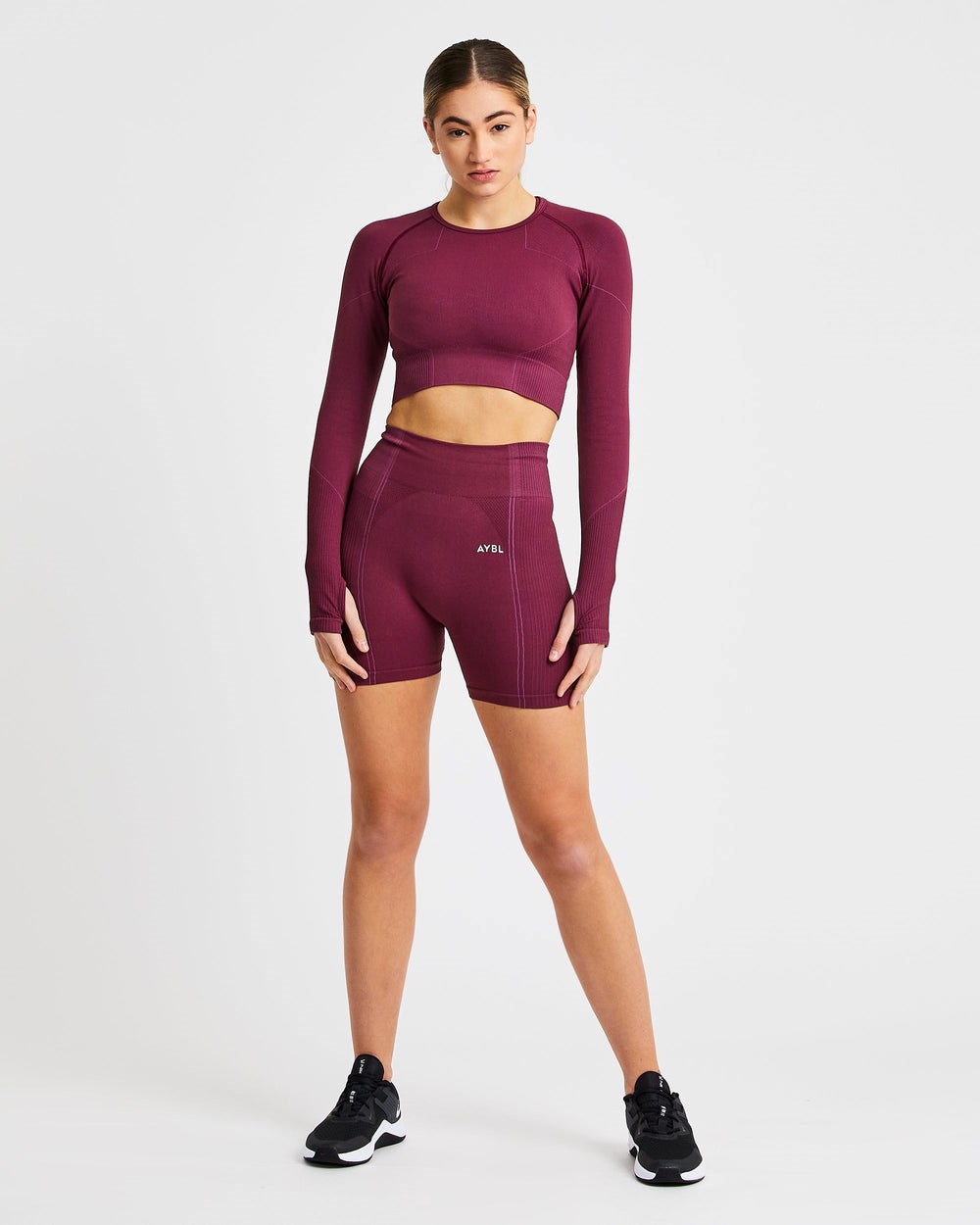 AYBL Reflex Seamless Long Sleeve Crop Top Plum | 40185-RVWH