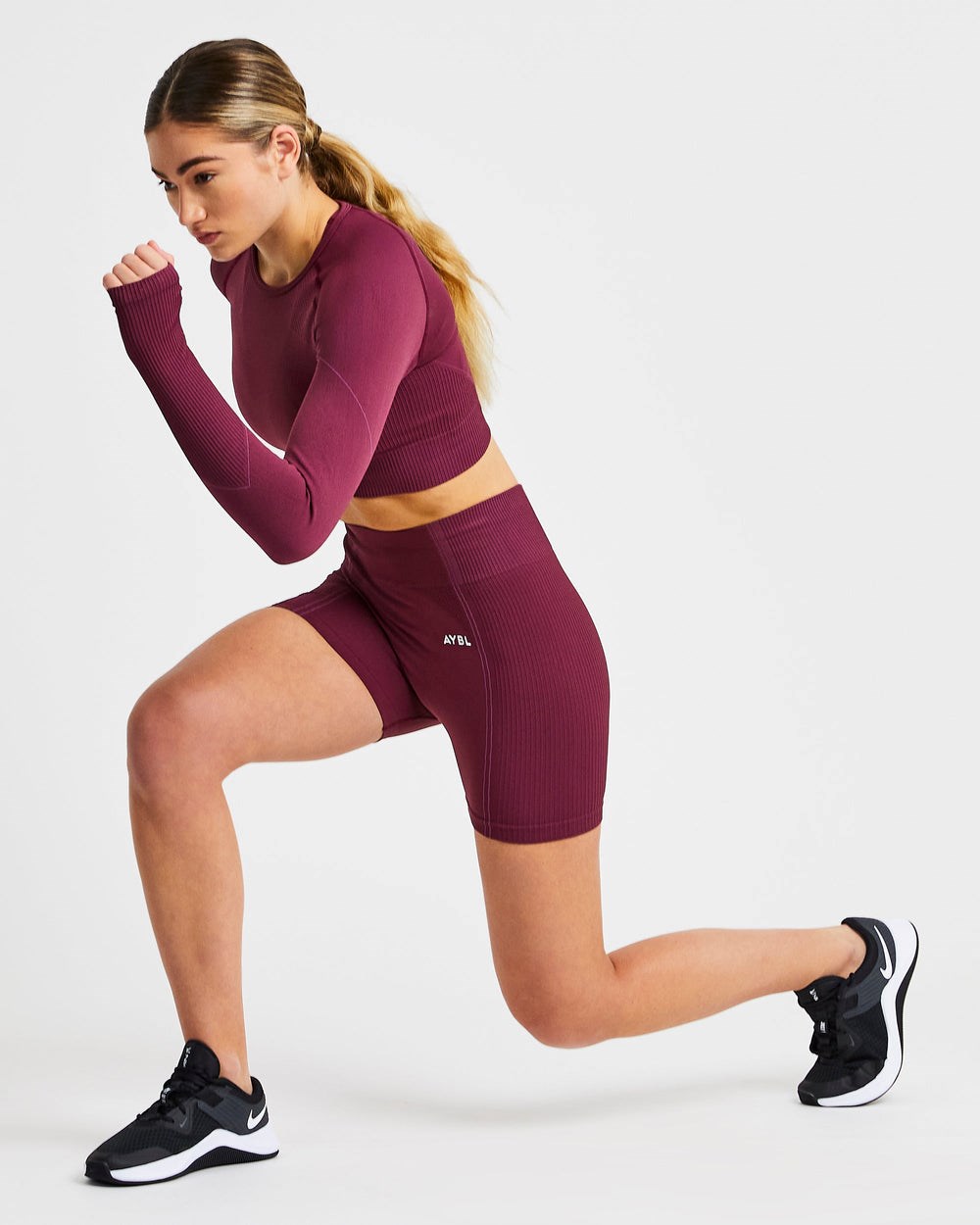 AYBL Reflex Seamless Long Sleeve Crop Top Plum | 40185-RVWH