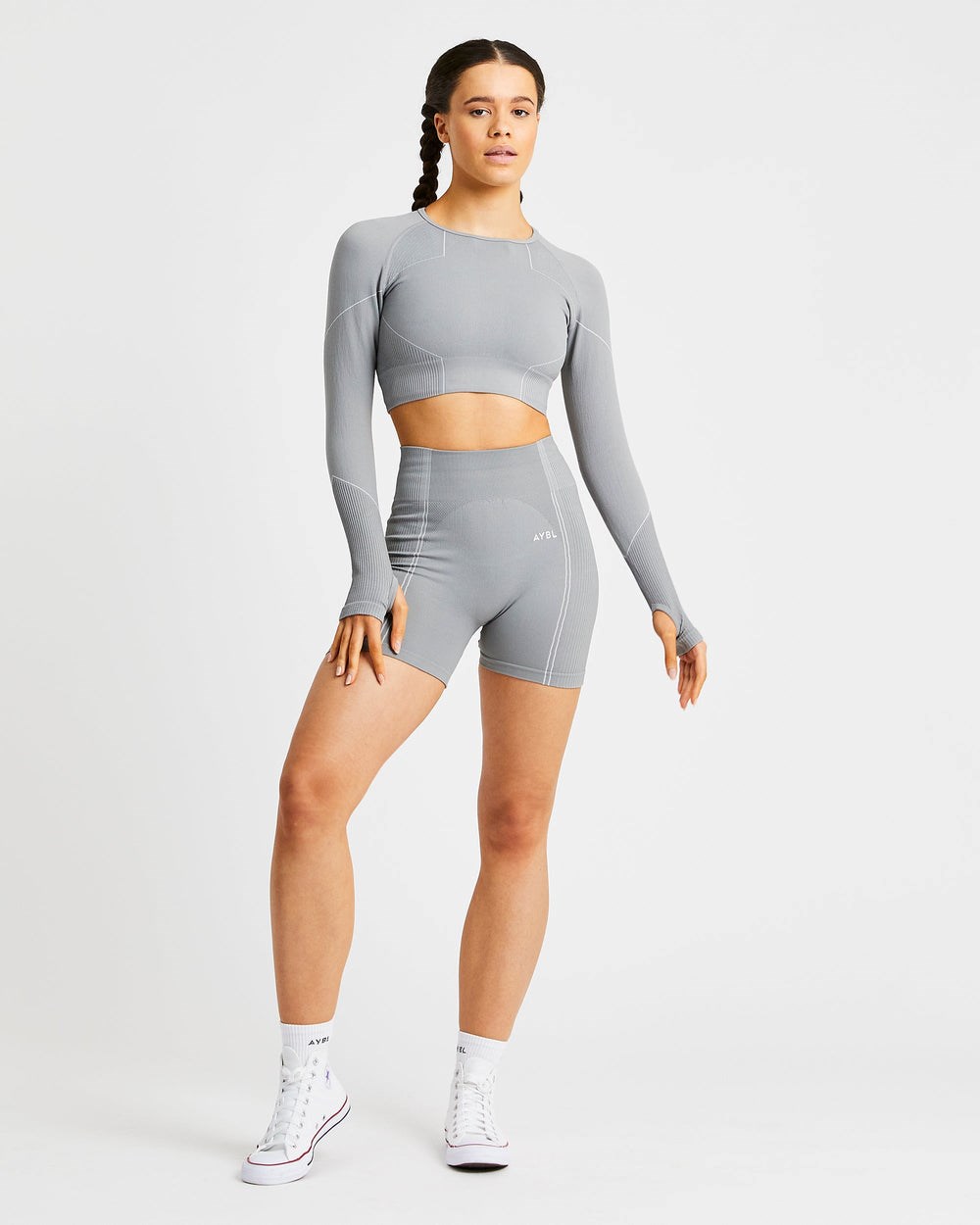 AYBL Reflex Seamless Long Sleeve Crop Top Grau | 59018-SLYF